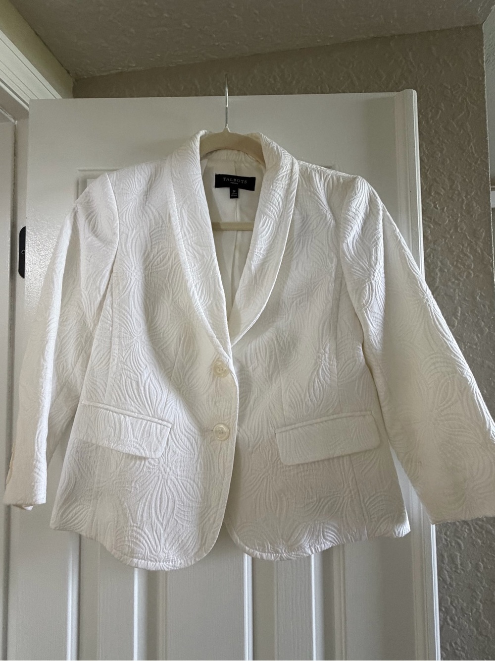 Talbots Cream Textured Shawl Collar Blazer